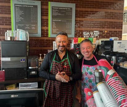CMO and COO/CNO Serving Coffee to Staff for the Holidays