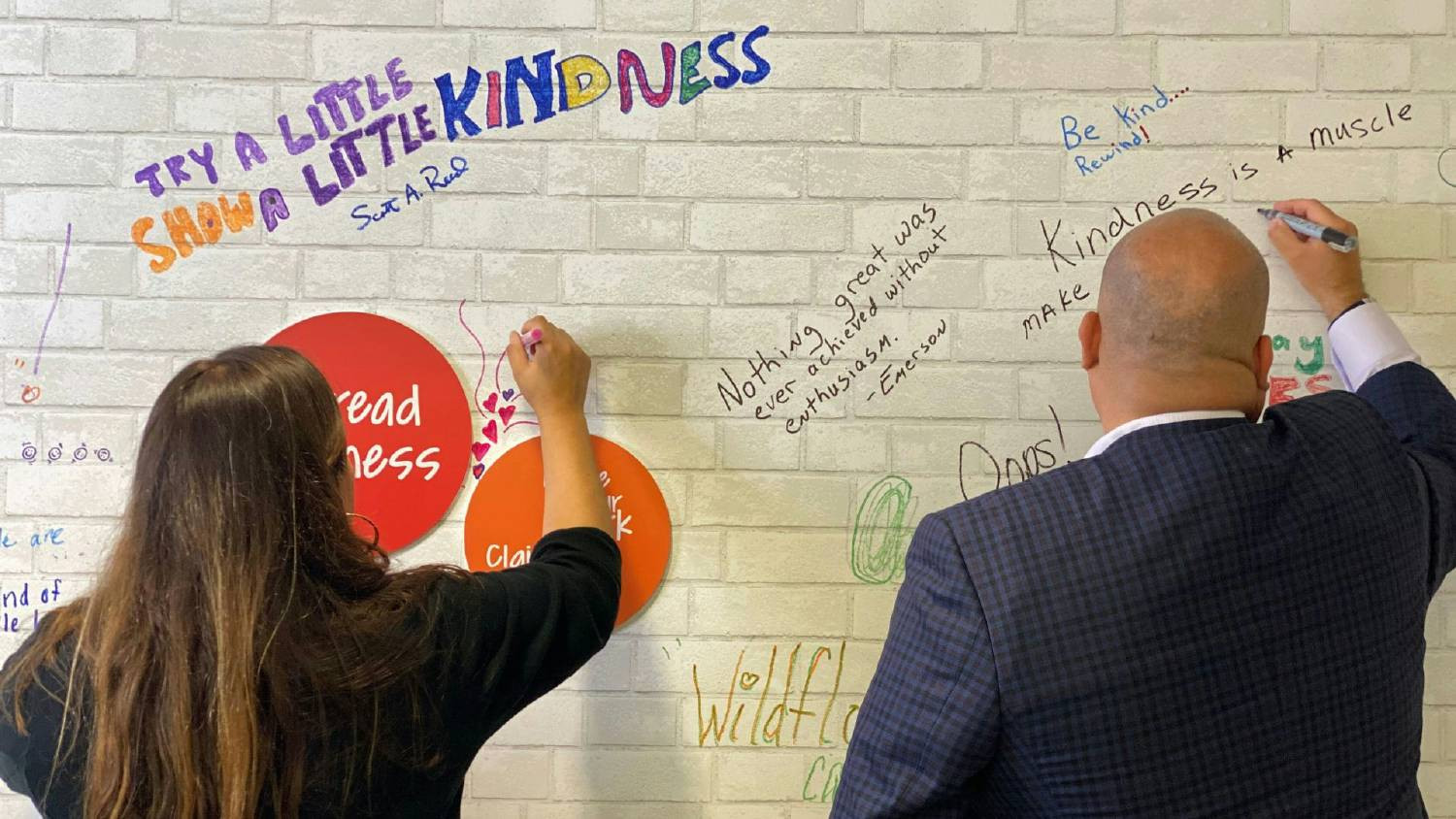 Caught in the act of kindness! Team members add Kind notes, doodles, and quotes any time to help others feel inspired. 