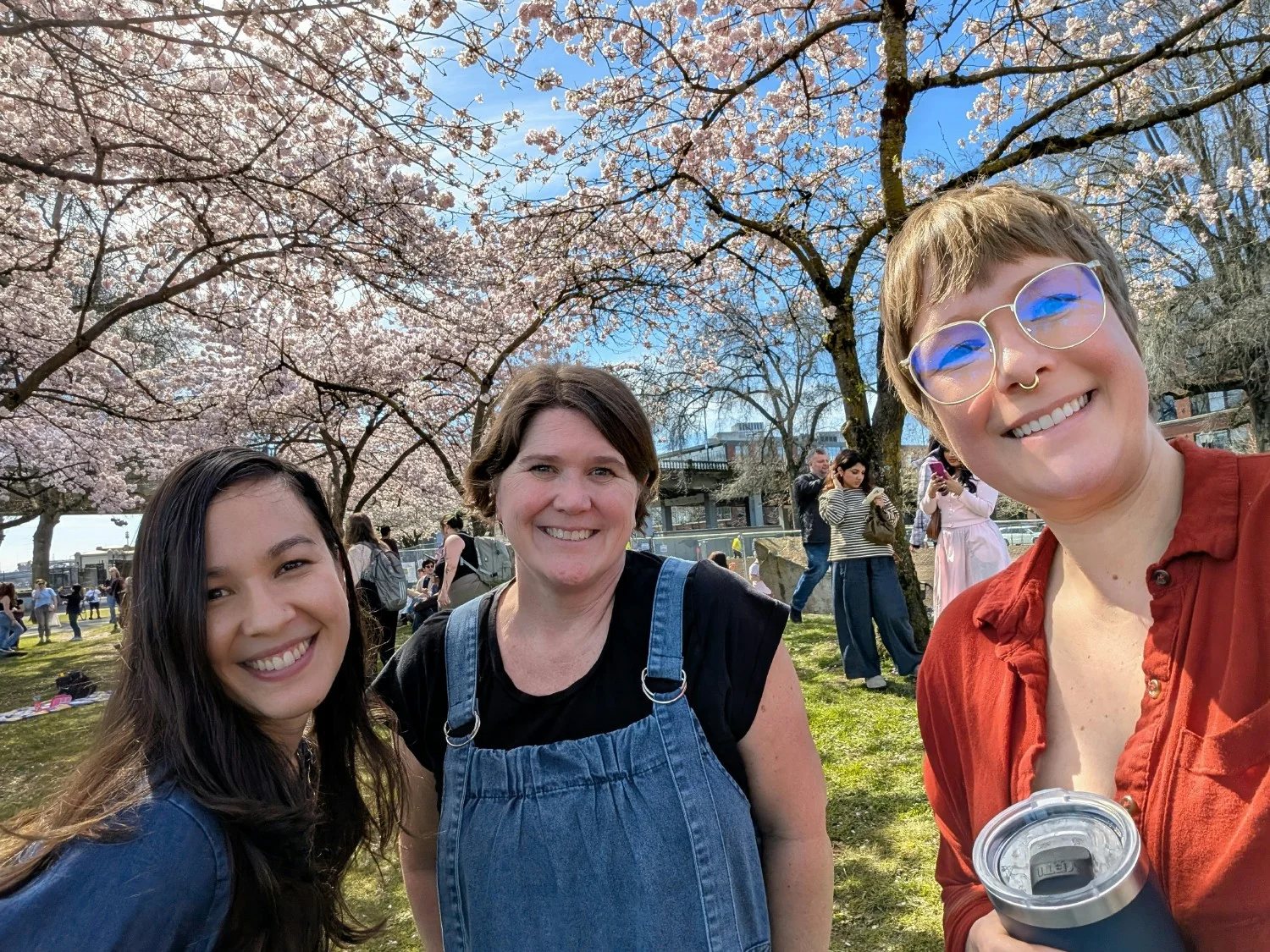 Enjoying cherry blossom season in Portland, OR with friends and teammates