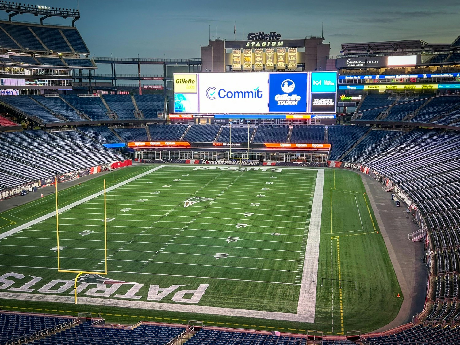 Commit appears on leaderboards of many types – including the New England Patriots scoreboard at Gillette Stadium.