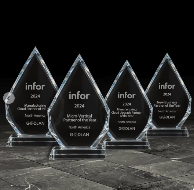 Godlan is a multiple partner of the year award winner with Infor. For 2024 Godlan swept 4 awards including overall PoY!