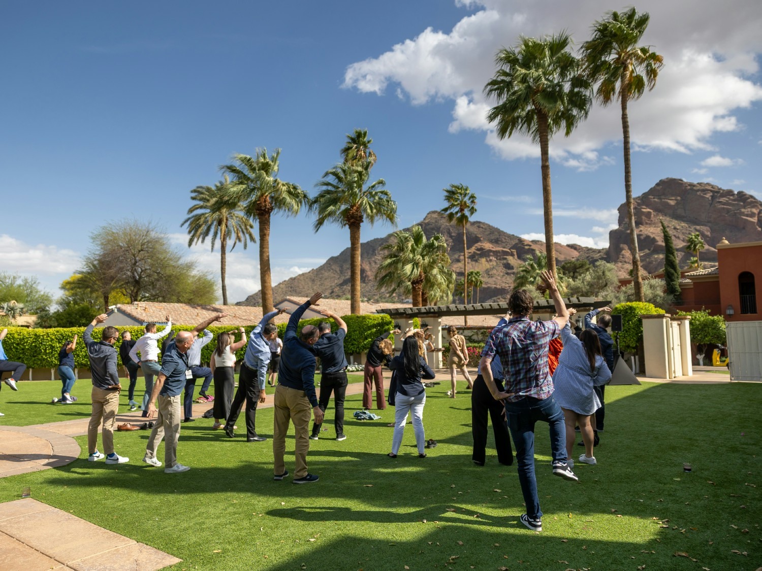 Taking a break to decompress with yoga at our annual summit