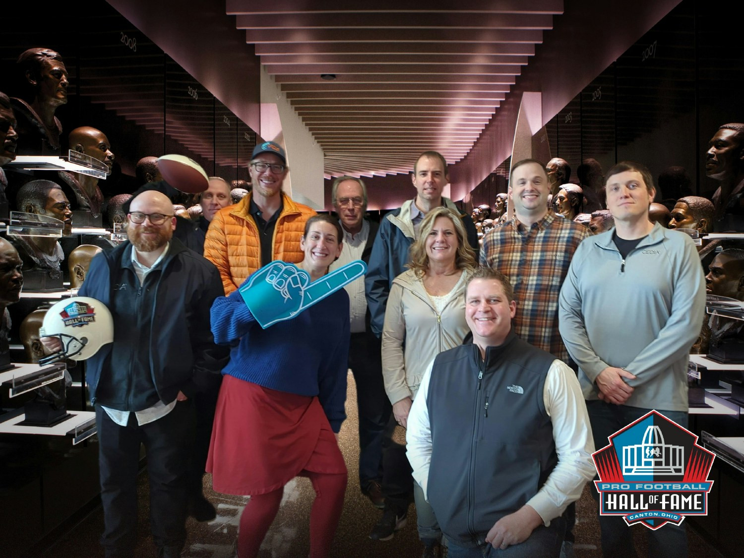 Education team offsite event at the Pro Football Hall of Fame, enjoying their annual department gathering.