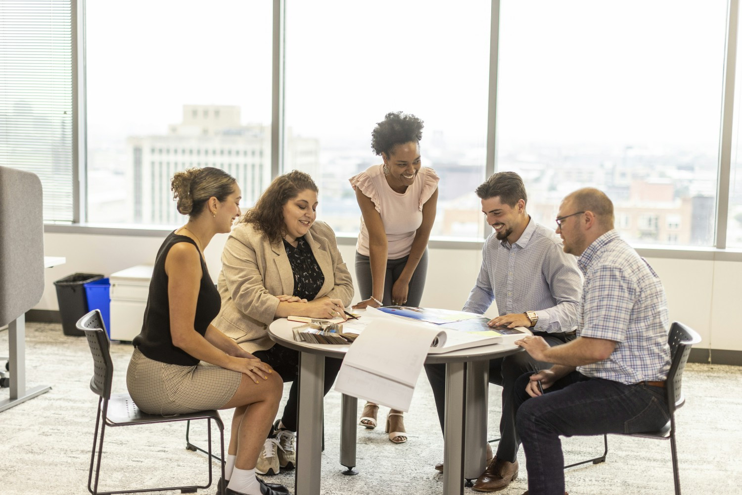 Employees in our downtown Chicago office collaborate on design elements.