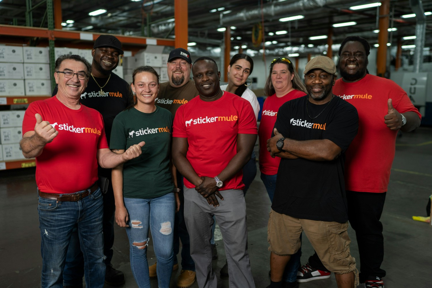 Sticker Mule team photo at our factory in Amsterdam, NY.