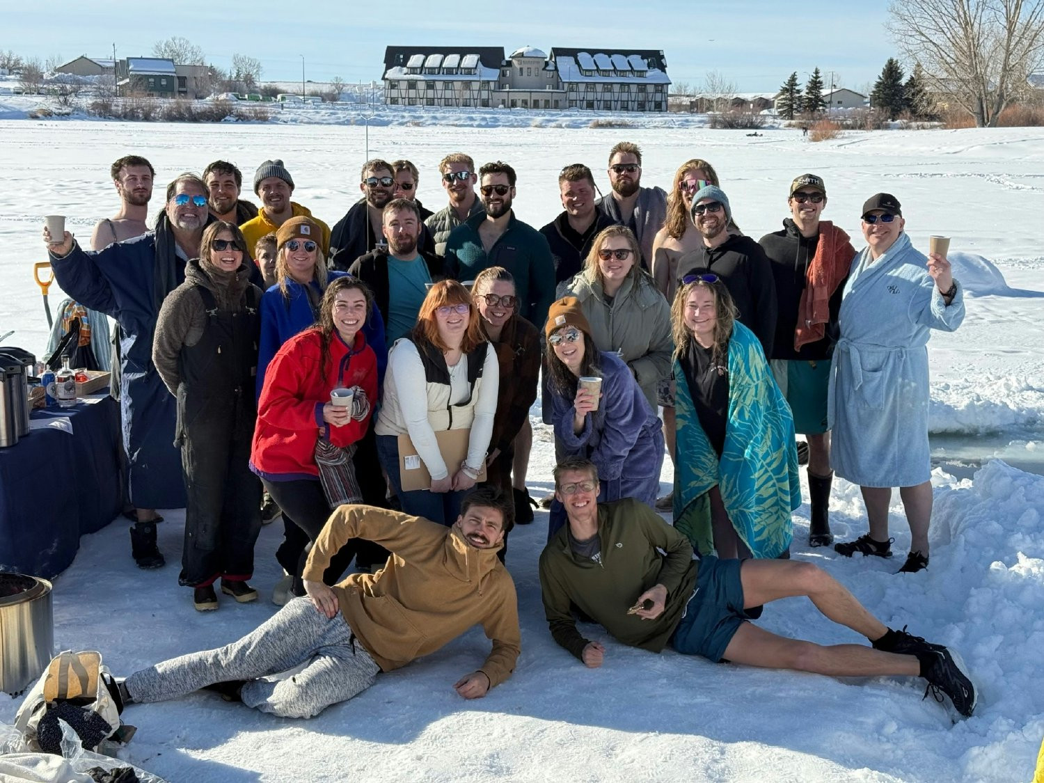 Taking a polar plunge to raise money for school student meals. 