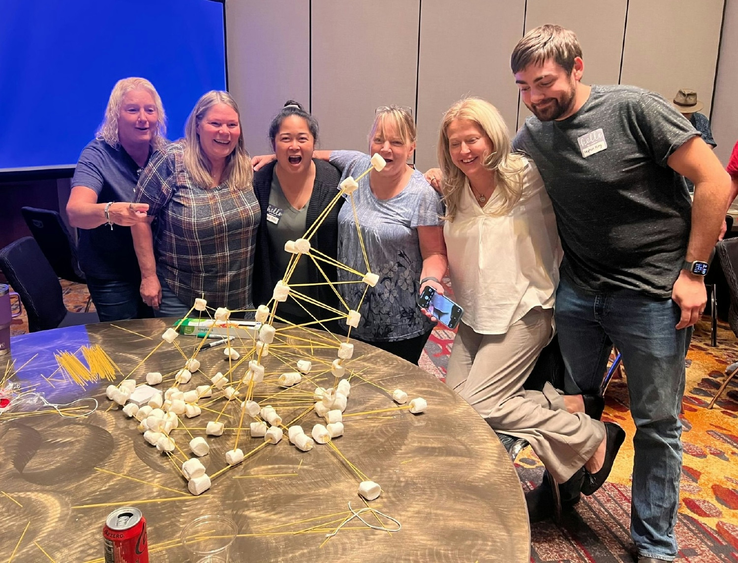 Spaghetti marshmallow tower team building. Will it stay standing? Is it falling? Guess we'll never know. 