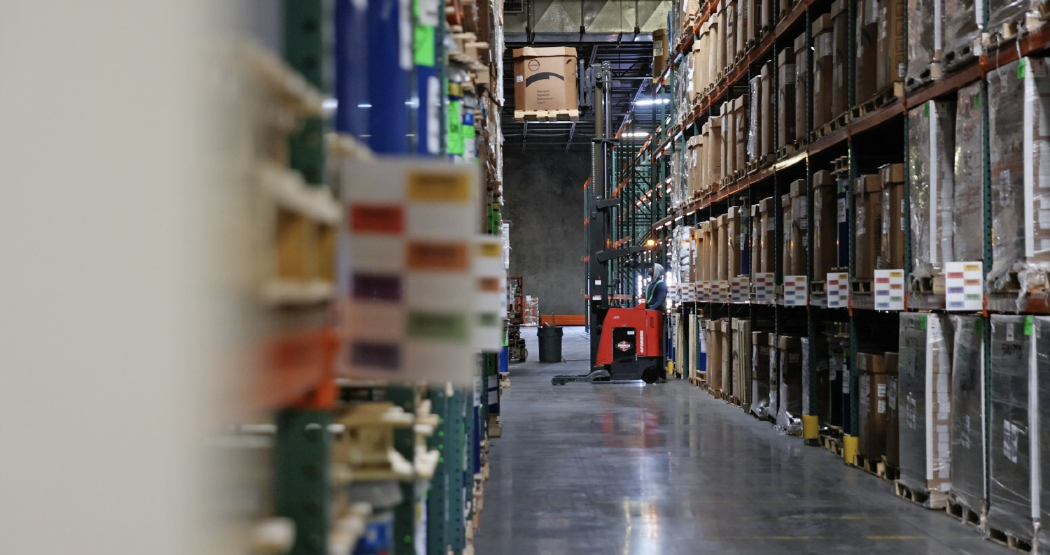 This is the heart of Anchor 3PL: a clean, organized, high-bay racking system with over 32,000 pallet positions. Every ro