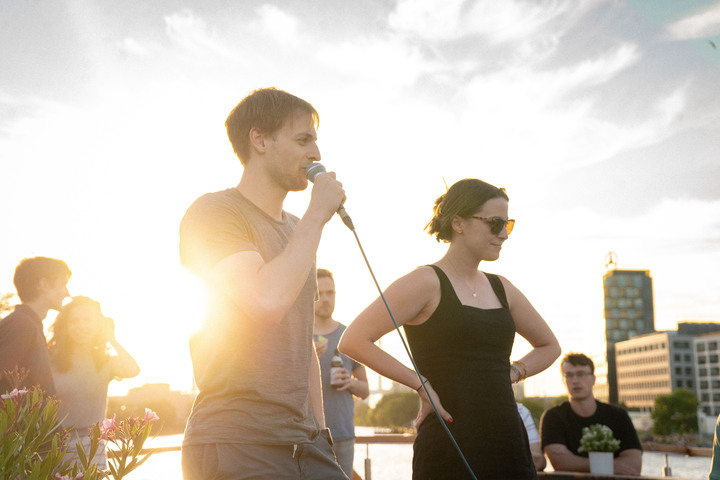 Miaplaza's CAO, Kelsey Petty, and COO, Tobias Ziegler, sharing remarks at a recent boot camp in Berlin, Germany.