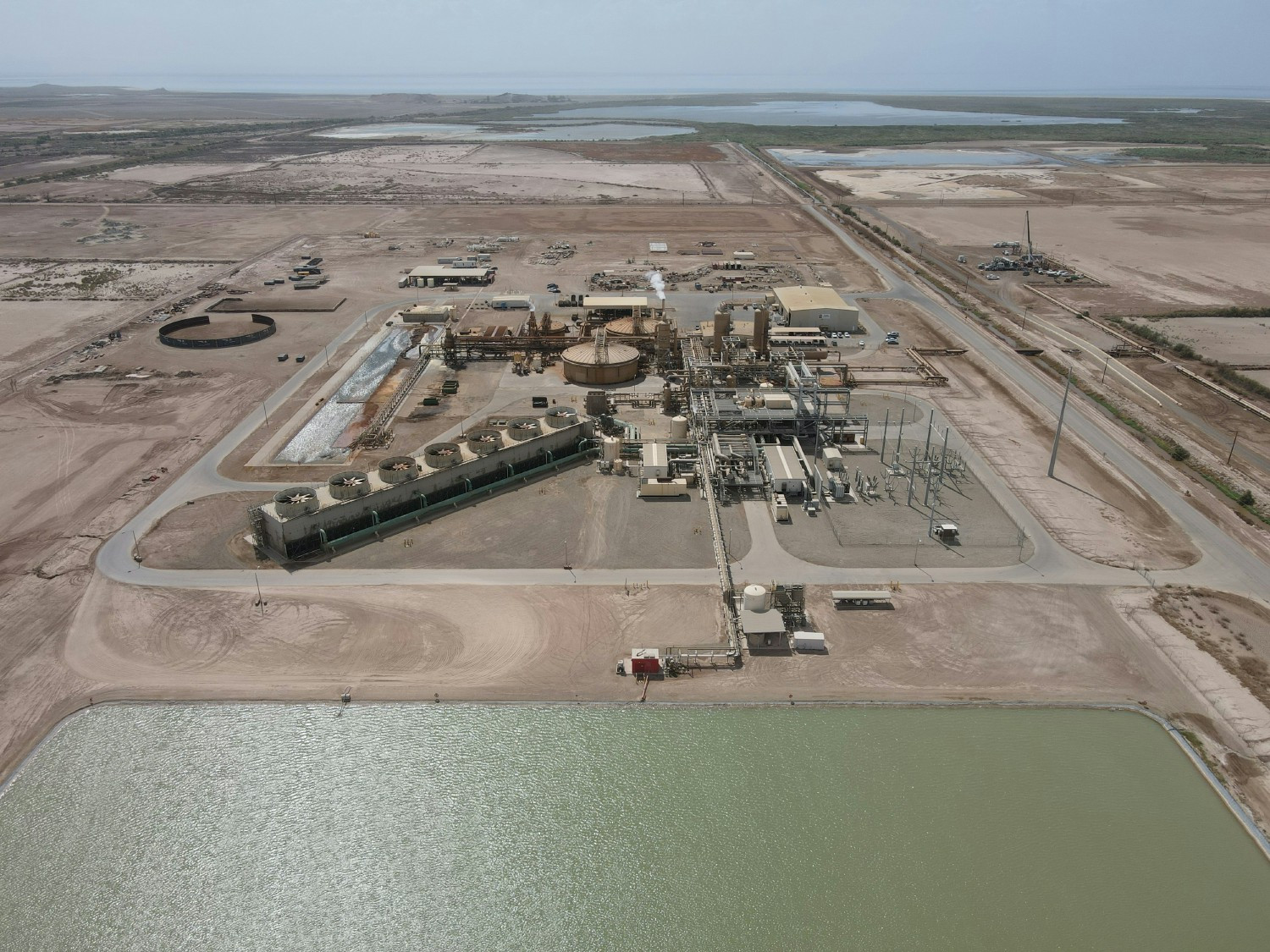 Aerial view of the Hudson Ranch Power geothermal facility in southern California