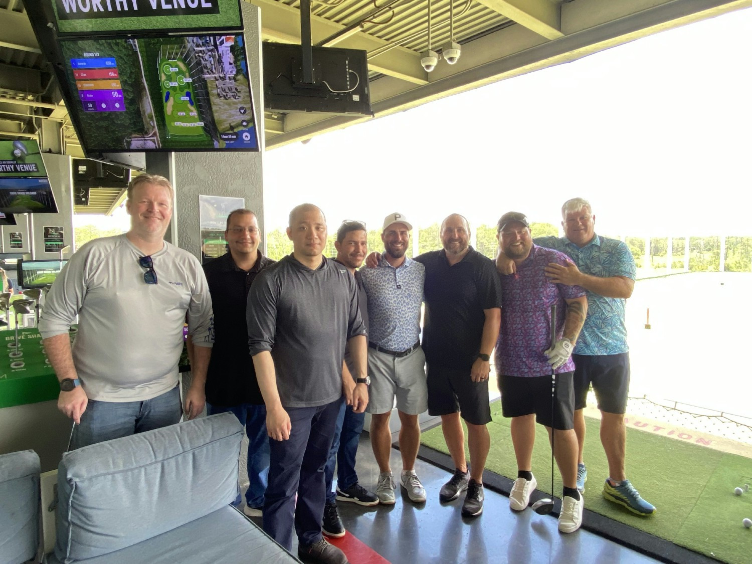 One of the Nighthawk Cyber engineering teams enjoying an afternoon at the golf range for some fun and esprit de corps! 