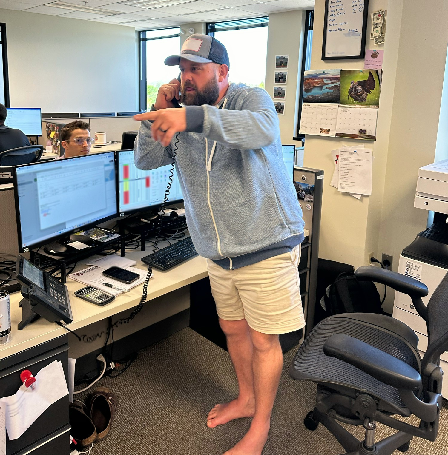 Nate Schilder in his element. Daily occurrence as the office's comedian. 