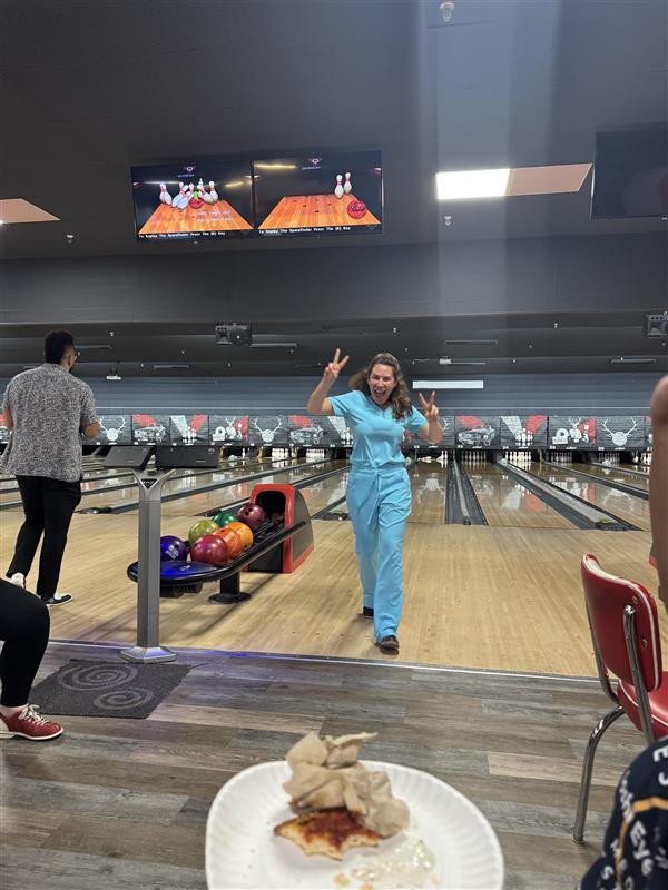 Dr. Cabanellas enjoying some team building exercises with bowling!