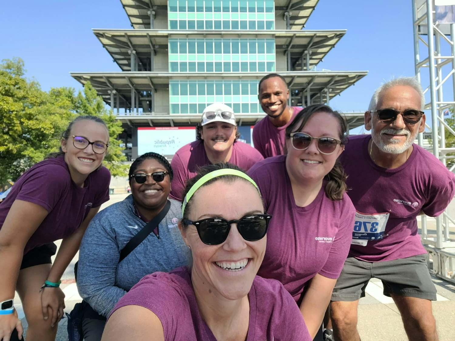 The Everwise team at the 2024 Indiana Sports Corp. Corporate Challenge at the Indianapolis Motor Speedway.