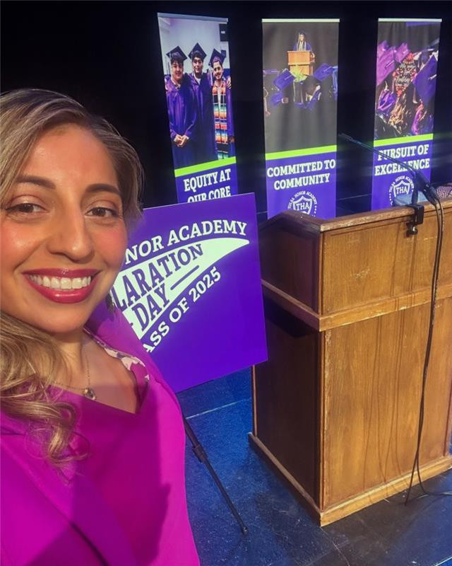 Our CEO, Lorena Rivas speaking to the graduating seniors from Tulsa Honor Academy during their Declaration Day. 