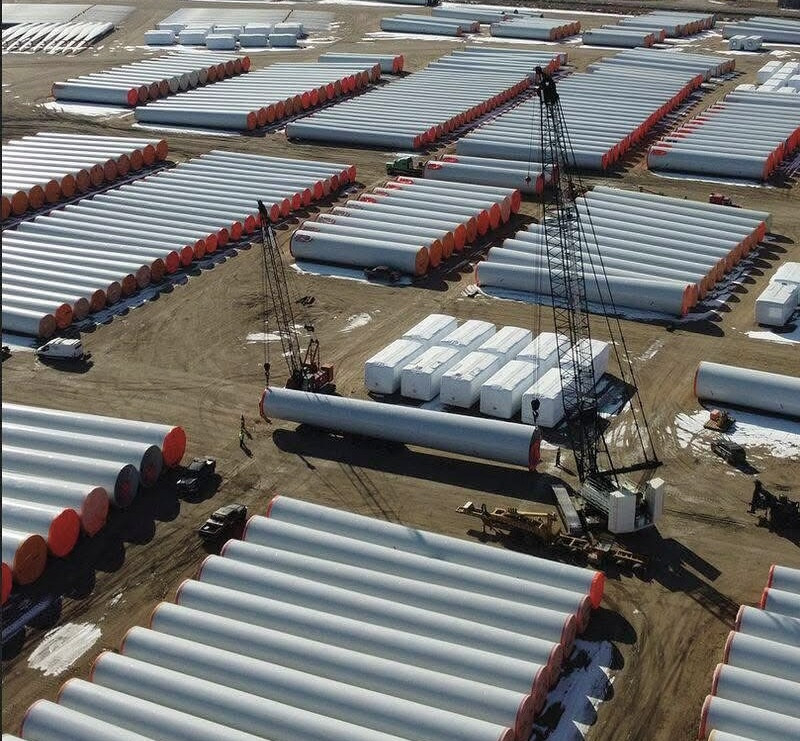 An eagle eye view of one of our storage and distribution facilities preparing to outbound a tower section.