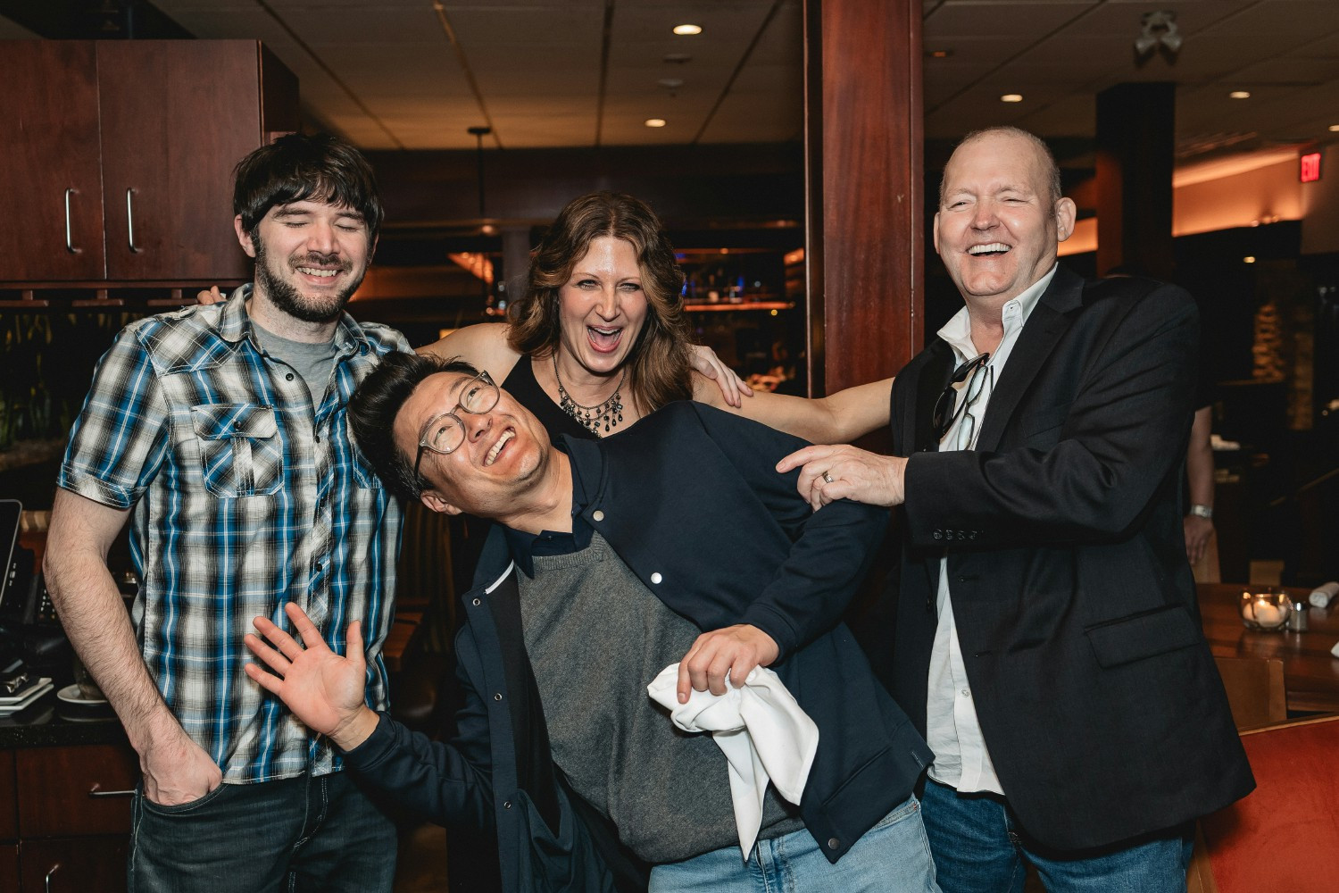 Employees having fun at our company dinner following our Town Hall meeting