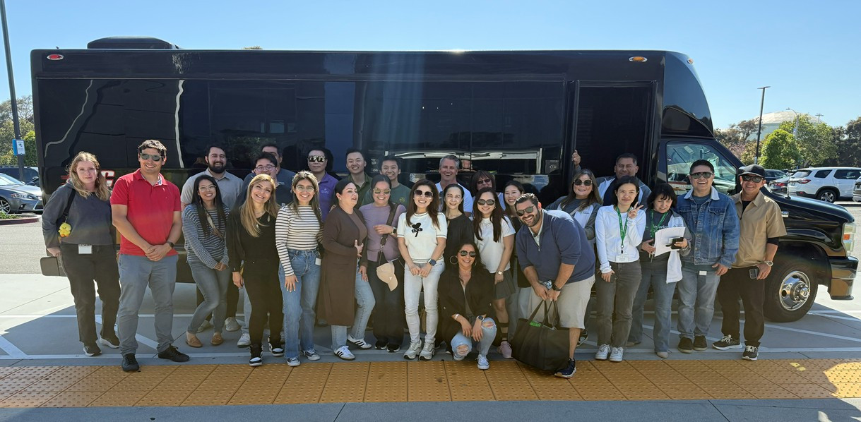 Party bus took us from the office to Topgolf and back; great vibes, music, and team bonding all the way!