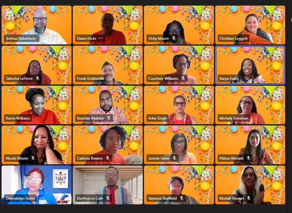 A surprise virtual birthday party for our Operations Director, changing our backgrounds to her favorite color, orange!