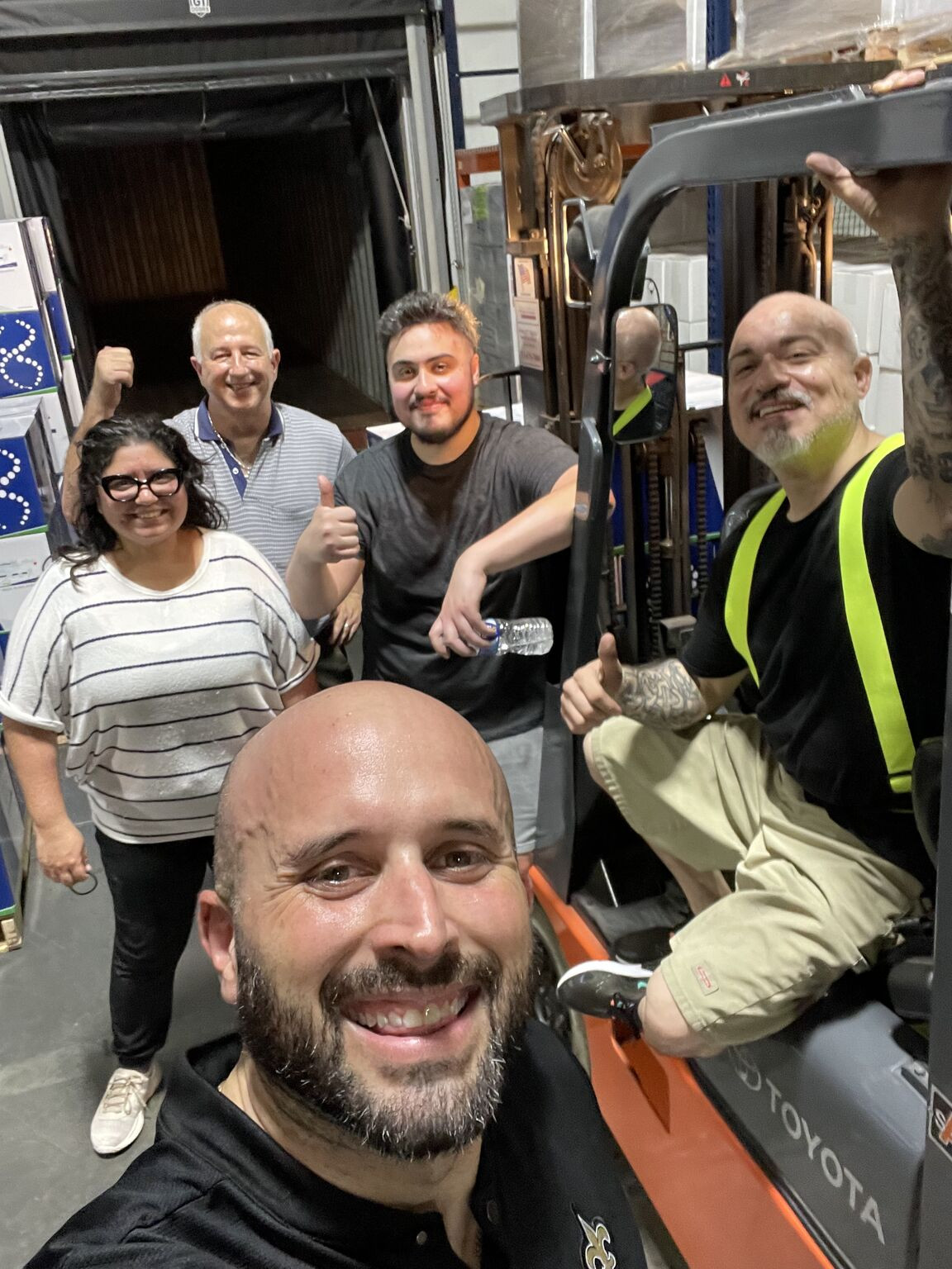 We all came together today to help our warehouse crew on a huge shipment. 500+ cases 