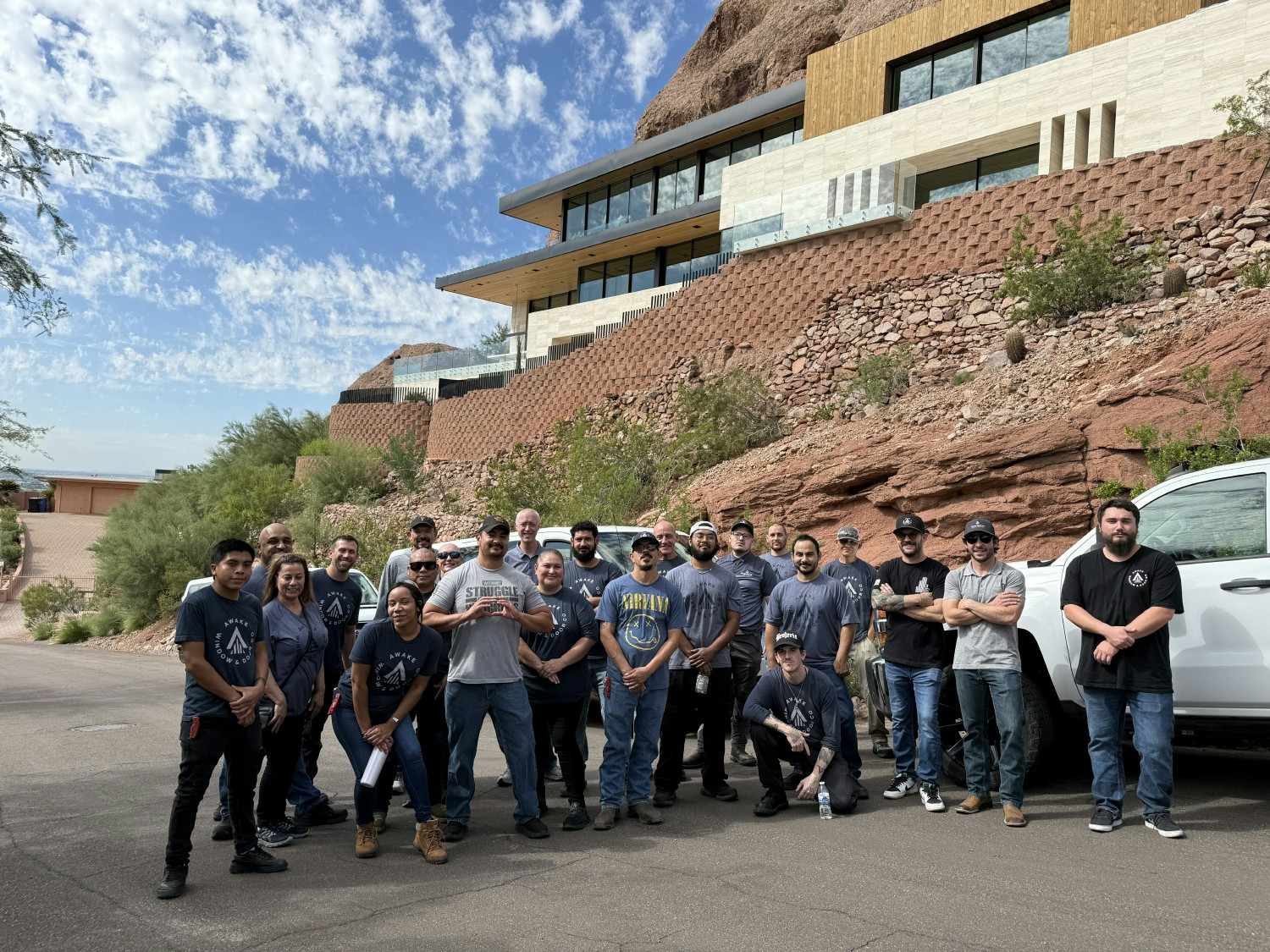 Some of the Awake team going onsite to visit a home where our products were installed.