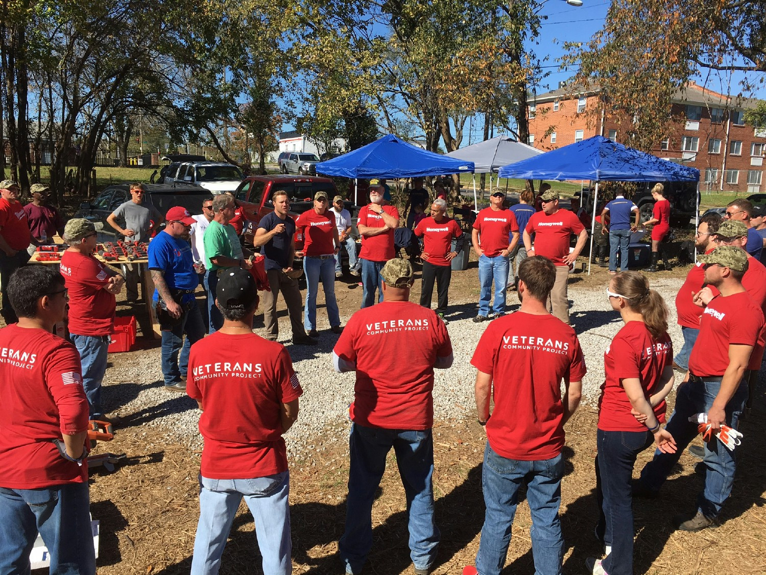 Teague employees at a volunteer event for Veterans Community Project.