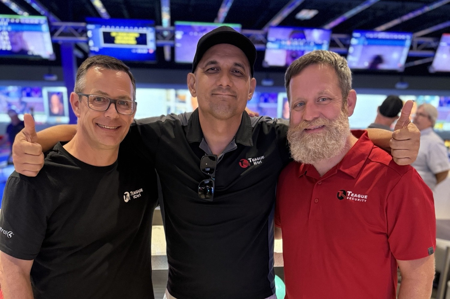 Three employees at Teague's annual gathering.