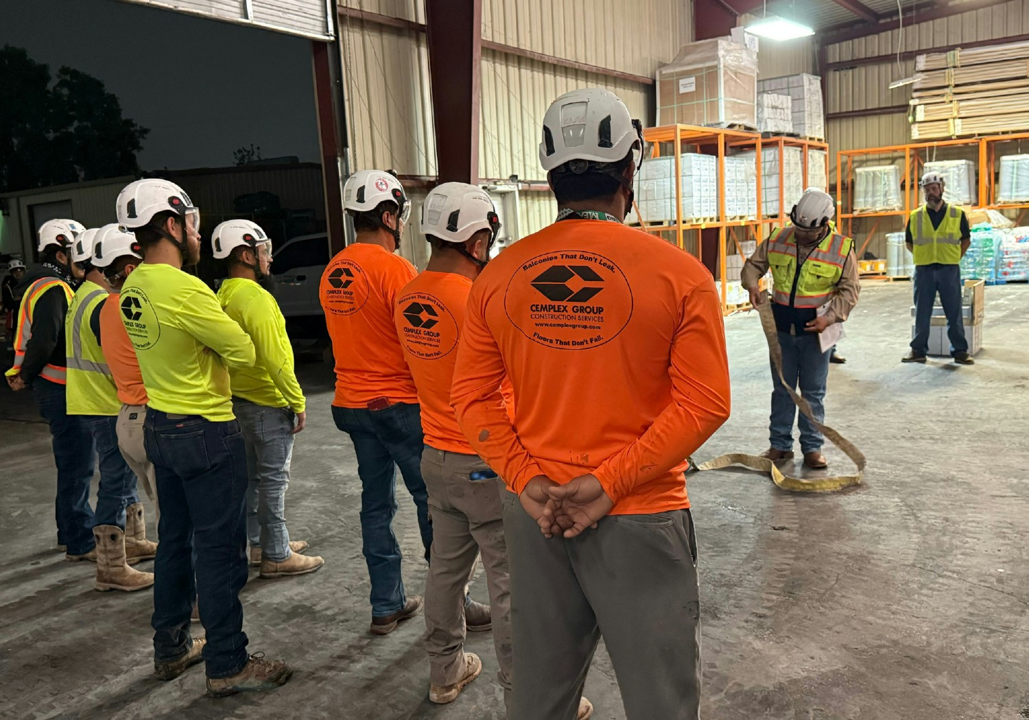 Compellier I Cemplex Group team members attending a morning safety meeting.