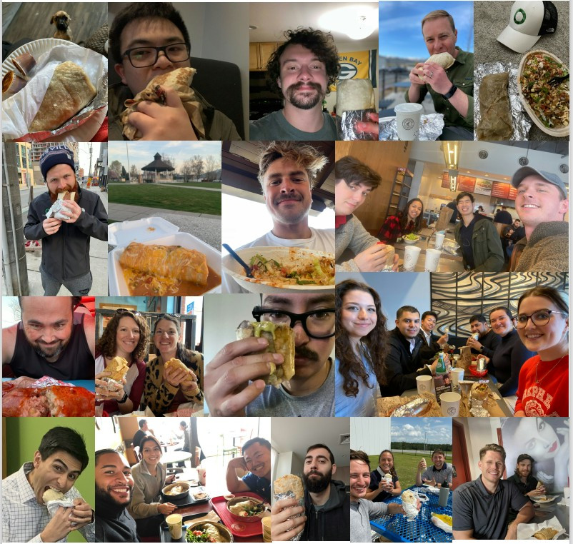 Burrito week! One week a year the team can put a burrito on the company.